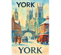 York Walls Xmas Snow Winter Retro Travel - A4 Travel City Poster Wall Art Home Decor Art Print Featuring Iconic Landmarks and Global Destinations for Interiors Inspired by Culture and Exploration