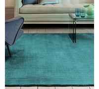 York Wool Rug for Living Room Dining Bedroom Hand Made Modern Bordered Quality Soft Plain Rug Teal Large 160x230 cm (5'3"x7'7")