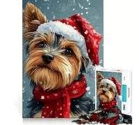 Yorkie Christmas Portrait 1000 Piece Jigsaws for Adults Brain Training Fun Clean Cut Sturdy Components Calming Mental Break Activity (38x26cm)