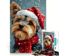 Yorkie Christmas Portrait 1000 Piece Jigsaws for Adults Mind Train Fun Precision Cut Smooth Edges Absorbing Activity for Quiet Nights (38x52cm)
