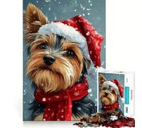Yorkie Christmas Portrait 1000-piece Puzzle for Teenagers Focus Memory Game Professional Grade Cutting Relaxing Indoor Group Activity (50x75cm)