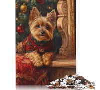 Yorkie Christmas Portrait Holiday Dog Fireplace Portrait Puzzle 500 Piece Adult Jigsaw Puzzle Puzzles Wooden Puzzles Jigsaw Puzzles for Adults 500pcs (52x38cm)