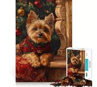 Yorkie Christmas Portrait Jigsaw Puzzle 1000 Logic Thinking Play Expert Cutting Craftsmanship Quiet Time Mind Exercise at Home (38x52cm)