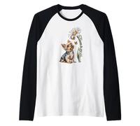 Yorkie Dog Daisy Flowers and Heart Memorial Design Raglan Baseball Tee