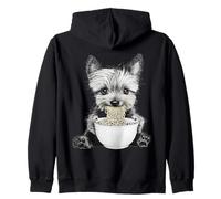 Yorkie Dog Eating Ramen Instant Pasta Sketch Art Zip Hoodie