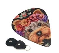 Yorkie Dog Floral Guitar Picks, 6 Pcs Guitar Plectrums double-sided printing, suitable for acoustic, electric and bass guitars, including 0.46 mm 0.71 mm 0.96 mm
