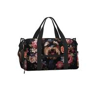 Yorkie Dog Floral Gym Duffle Bag with Shoe Compartment Travel Weekender Overnight Bag Waterproof Sports Gym Bag with Shoulder Strap