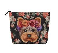 Yorkie Dog Floral Patterned Women's Cosmetic Bag, Single Layer Toiletry Bag, Suitable for Daily Storage, Travel, and Business Trips.