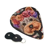 Yorkie Dog Floral Set Of 6 Guitar Plectrums For Acoustic Guitar, Electric Guitar, Bass, Ukulele - Thin, Medium And Thick.
