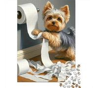 Yorkie Dog Mess Toilet Paper Jigsaw Puzzles for Adults Animal Puzzle Game 1000 Pieces Educational Games for Adults Gifts 38x26cm/1000pcs