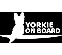 Yorkie Dog on Board Fun Waterproof Car Sticker - Easy to Apply - Gifts for Yorkshire Terrier Lovers (White)
