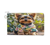 Yorkie Floral Coin Purse Canvas Wallet with Zipper Portable Mini Change Pouch Cute Money Pouch Small Organizer Coin Card Key Holder for Women Girls Daily Use Gift