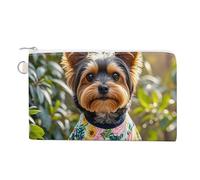Yorkie Floral Coin Purse Canvas Wallet with Zipper Portable Mini Change Pouch Cute Money Pouch Small Organizer Coin Card Key Holder for Women Girls Daily Use Gift