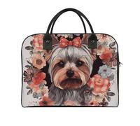 Yorkie Floral Duffle Bag for Women Men - 30L Nylon Outdoor Gym Bag Lightweight Overnight Weekender Bags with Detachable Shoulder Strap, Carry on Luggage for Travel