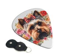 Yorkie Floral Guitar Plectrums, 6 Guitar Plectrums, Double Sided Printing, For Acoustic Guitar, Bass, Ukulele, Electric Guitar (0.46 Mm 0.71 Mm 0.96 Mm)