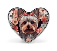 Yorkie Floral Lapel Pin, 1 Inch Metal Heart Brooch Pins - Lightweight, Smooth Edges, Versatile Love Badge Brooch for Shirts, Jackets, Bag & Gifts for Friends, Family