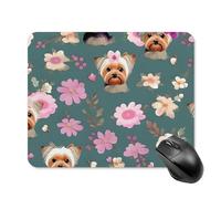 Yorkie Floral Pattern Mouse Pad Square Laptop Mouse Mat Cute Computer Mousepad Keyboard Pad Non-Slip Desk Pads for Gaming Office Work Home 20 * 25cm