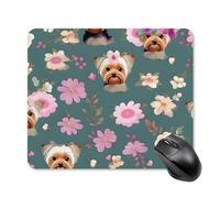 Yorkie Floral Pattern Mouse Pad Square Laptop Mouse Mat Cute Computer Mousepad Keyboard Pad Non-Slip Desk Pads for Gaming Office Work Home 25 * 30cm