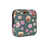 Yorkie Floral Pattern Print Multifunctional Storage Bag Pad Bag Skin-Friendly Period Pouch Reusable Tampon Bag for Female