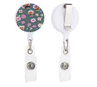Yorkie Floral Pattern Retractable Badge Reel - Personalized ID Name Badge Holder with Lanyard Cute Badges Reel Holder Round Nurse Doctor Name Tag Badges Clip for Work