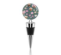 Yorkie Floral Pattern Wine Stoppers Reusable Wine Bottle Stopper Decorative Champagne Stoppers Silicone Beverage Bottle Sealer Keep Fresh, Leakproof Wines Saver for Bar Party Decor