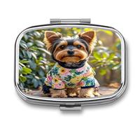 Yorkie Floral Pill Case Travel Portable Pocket Pill Box 2 Compartment Medicine Case Large Capacity Daily Pill Cases Vitamin Organizer Medicine Organizer Small Pill Box