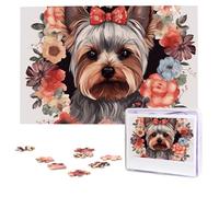 Yorkie Floral Puzzles 1000 Pieces Personalized Jigsaw Puzzles Photos Puzzle for Adults Challenging Picture Puzzle with storage bag Puzzles for Men Women Home Decor (10.2" x 15")