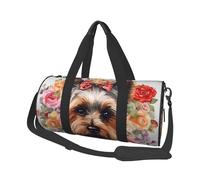 Yorkie Floral Round Travel Duffel Bag - Large Capacity Durable Carry-On Bag for Vacation, Gym, Short Trips