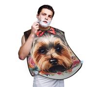 Yorkie Floral Shaving Bib, Men's Beard Trimmer Collector, Adjustable Neck Circumference with Suction Cups and Storage Bag, A Thoughtful Gift for Boyfriends, Fathers, and Brothers (107x73cm)