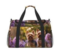 Yorkie Floral2 print Carry on Luggage for Women Men Shoulder Weekender Crossbody Bag for Yoga Travel Must Haves, Black, One Size
