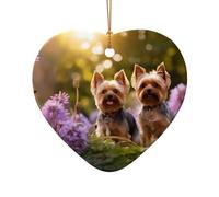 Yorkie Floral2 Print Ceramic Ornaments Star/Heart-Shaped Christmas Tree Hanging Ornaments Home Decorations