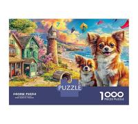 Yorkie Garden 1000 Pieces Chipboard Two Dogs by Sea Couples Jigsaw Puzzle Easy to Assemble Gift for Him Thick Cardboard Vintage Inspired 52x38cm/1000pcs