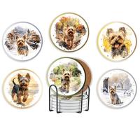 Yorkie Gifts, Yorkshire Terrier Ceramic Coaster, Set of 6, with Gift Box, Absorbent with Cork Base, Home Decor for Family, Housewarming, Thanksgiving, Birthday and Christmas