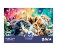 Yorkie in Dreamland 1000 Piece Puzzles for Adults Kids -Two Cats (blooms) Educational Game Decompression Fun And Challenging Family Game52x38cm/1000pcs