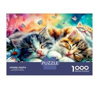 Yorkie in Dreamland 1000pc Kitten Blooms Heavy-duty Cardboard Puzzle for Adults Brain Teaser Lovers Team Building Holiday Pastime Collectible Item Missing Piece Guarantee 52x38cm/1000pcs