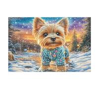 Yorkie in Patterned Coat on Snowy Dusk Path 1000 Pieces Jigsaw Puzzles For Men Educational Decompression Adults Anxiety Memory Care Mothers Valentines Gift Eco Friendly Material 1000 PCS