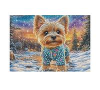 Yorkie in Patterned Coat on Snowy Dusk Path 300 Piece Complete DIY Jigsaw Puzzle Collectors Mind Relaxation Educational Decorative Puzzle Gifts for Adults Wooden Cardboard 300 PCS