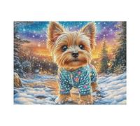 Yorkie in Patterned Coat on Snowy Dusk Path 500-piece Jigsaw Puzzle Set For Adults Teens 14+ Logic Skill Indoor Game Family Game Night Summer Durable Material 500 PCS