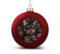 Yorkie Puppy Christmas Ball Ornaments - Red Shatterproof Plastic Vintage Rustic Xmas Tree Decorations Pendant for Family Holiday Wedding Party Xmas Hanging Decoration