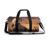 Yorkie Puppy Gym Bag Small Travel Duffle Bag with Compartment Carry On Weekender Bag for Women Men, Cheetah Looking Out Over Savanna with Sunset, 17.7in/9in/9in