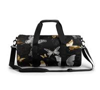 Yorkie Puppy Gym Bag Small Travel Duffle Bag with Compartment Carry On Weekender Bag for Women Men, Gold White Butterflies Black, 17.7in/9in/9in
