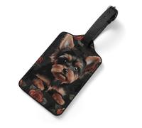 Yorkie Puppy Luggage Tags Cute Unique Luggage Tag with Name Address Labels Durable PU Suitcase Identifiers Travel Tags for Suitcases Backpacks Bags