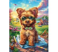 Yorkie Puppy with Glasses in A Flower Meadow 1000 Pc DIY Jigsaw Puzzle Science Fiction Magical Dream Puzzles for Adults Teens Hard Challenging Team Building Stress Reducing Autumn Rigid Cardboard 100