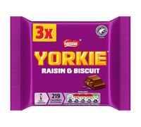 Yorkie Raisin & Biscuit Chocolate Bar Multipack, 3 x 44g | Multipack of 3 | Five solid chunks of smooth, milk chocolate with delicious raisins and crunchy biscuit pieces; perfect for sharing