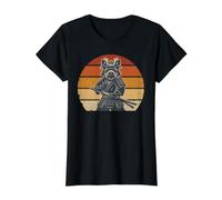 Yorkie Samurai Vintage Retro Sunset Yorkshire Dog Lover Art Value Graphic T-Shirt, Women, Black, L