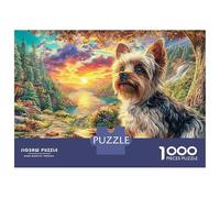 Yorkie Sunset 1000 Piece Puzzle for Adults Puppy at Sunset Landscape Challenge Colourful Educational Games 100% Recycled Cardboard Jumbo 52x38cm/1000pcs