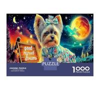Yorkie Under Full Moon Glow 1000 Piece Premium Jigsaw Puzzle Pet Art Jigsaw Puzzle Set Sturdy Cardboard Couple Partners Ultra Difficult Christmas 38x26cm/1000pcs