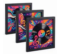 YORKING 3pcs Wooden Record Frame Set - Wall-Mount Flip Frame for 13" LPs - Wall-Mount Flip Frame, Lightweight Black Frame Acrylic for Vinyl Record Storage & Wall Decor, Ideal for Music Lovers