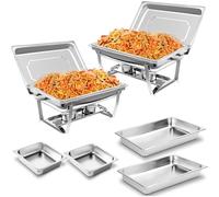 YORKING 9L Chafing Dishes for Buffet, 2 Pack Chafing Dish Buffet Set, Stainless Steel Food Warmers with 2 Full & 2 Half Size Pans Lids Foldable Frames Fuel Holders for Parties Birthday Holiday Events