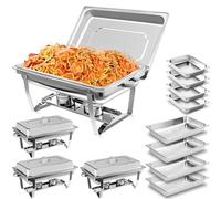 YORKING 9L Chafing Dishes for Buffet, 4 Pack Chafing Dish Buffet Set, Stainless Steel Food Warmers with 4 Full & 4 Half Size Pans Lids Foldable Frames Fuel Holders for Parties Birthday Holiday Events